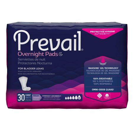 Prevail Daily Overnight Bladder Control Pads for Women, 16 Inch Length, Heavy Absorbency