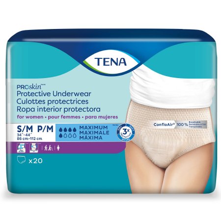 TENA ProSkin Incontinence Underwear for Women, Small/Medium, Maximum Absorbency, Case of 80