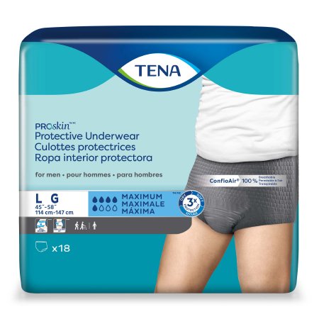 TENA ProSkin Incontinence Underwear for Men, Large, Maximum Absorbency, Pack of 18