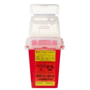 Becton Dickinson 1.5 Quart Sharps Container, Red Base / Clear Lid, Vertical Entry Hinged Snap On Lid