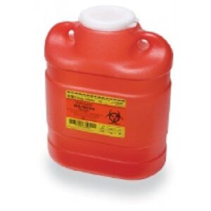 Becton Dickinson 6.9 Quart Sharps Container, Red Base / Clear Lid, Vertical Entry Hinged Snap On Lid