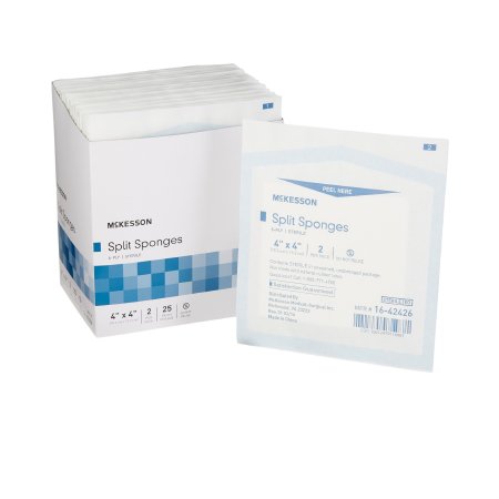 McKesson 4"x 4" I.V. Drain Split Sponge, Sterile, Box of 25