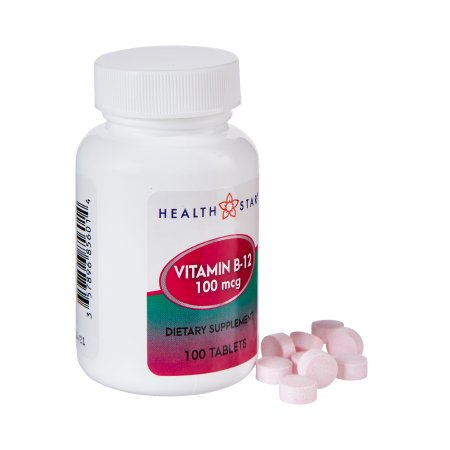 Health Star Vitamin B-12 Tablets, 100 mcg, Bottle of 100