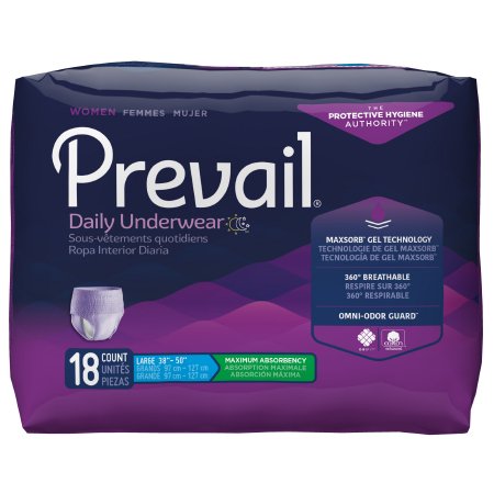 Prevail For Women Daily Underwear, Large, Heavy Absorbency Case of 72