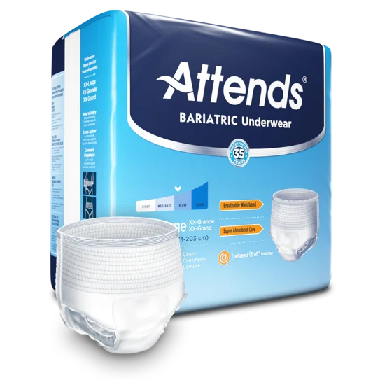 Attends Bariatric Pull On Underwear with Tear Away Seams, 2X-Large, Pack of 12 1 Attends Bariatric Pull On Underwear with Tear Away Seams, 2X-Large, Pack of 12
