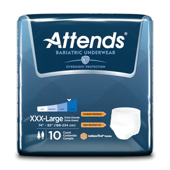 Attends Bariatric Pull On Underwear with Tear Away Seams, 3X-Large, Pack of 10