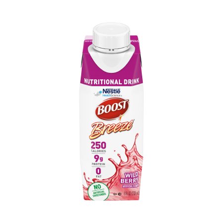 Boost Breeze Wild Berry, 8oz Reclosable Carton, Nestle Nutritional Drink, Case of 24