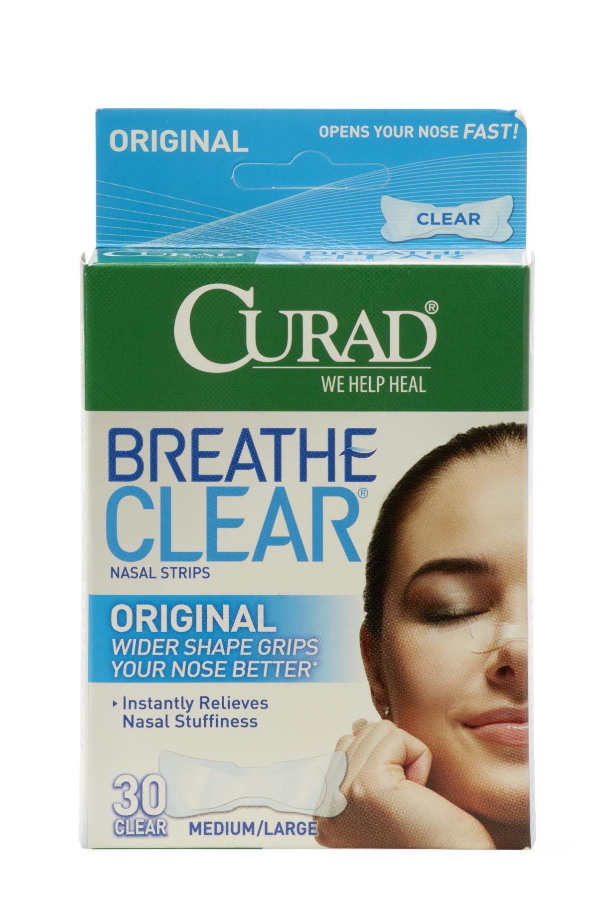 CURAD Breathe Clear Nasal Strips,Clear,Medium/Large Case of 18