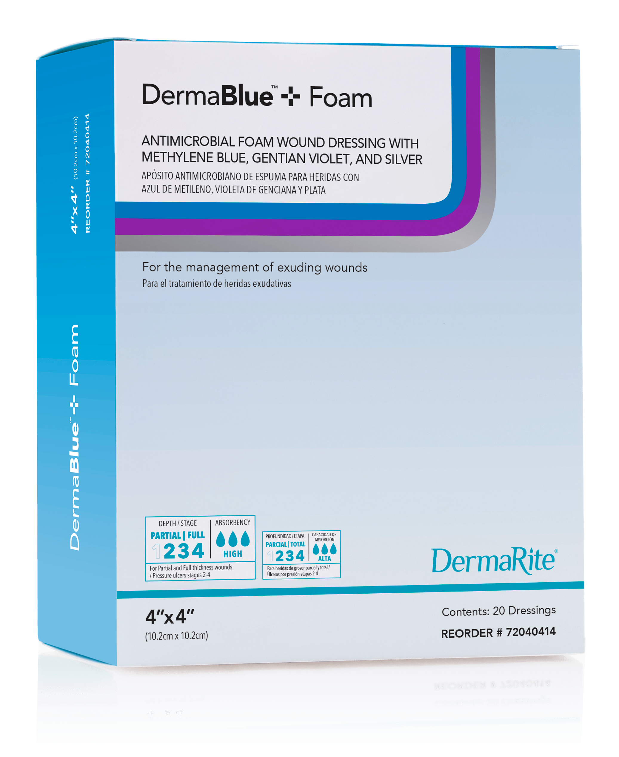 DermaBlue+ Foam Wound Dressing, 4"x 4", Box of 10 1 DermaBlue+ Foam Wound Dressing, 4"x 4", Box of 10
