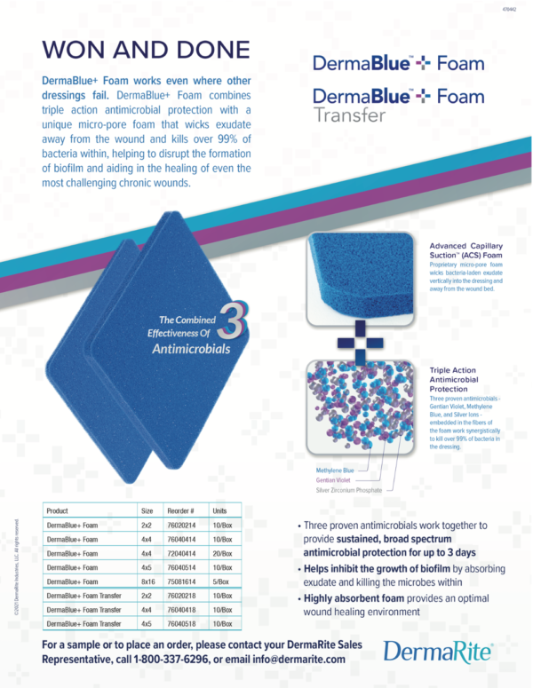 DermaBlue+ Foam Wound Dressing, 8"x 16", Box of 5