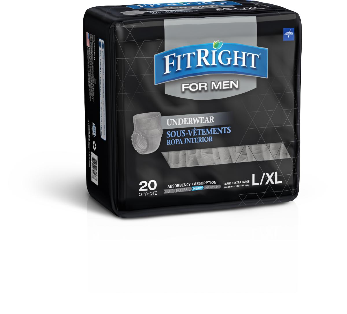 FitRight Ultra Underwear for Men,Large/X-Large Case of 80