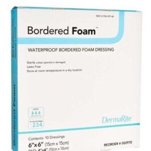 Bordered Foam Waterproof Dressing, 6"x 6", Box of 10