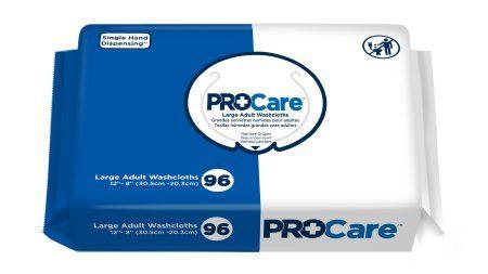 ProCare Adult Washcloths, Disposable Pre-Moistened Wipes, Resealable Soft Pack, Case of 576