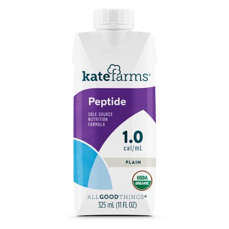 Kate Farms Peptide 1.0 Tube Feeding Formula, Unflavored, 11 oz. Carton, Case of 12