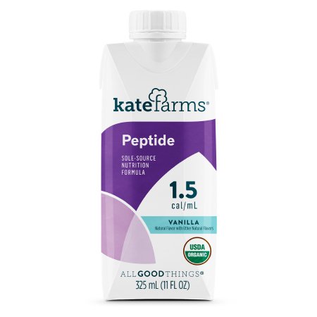 Kate Farms Peptide 1.5 Tube Feeding Formula, Vanilla Flavor, 11 oz. Carton, Case of 12