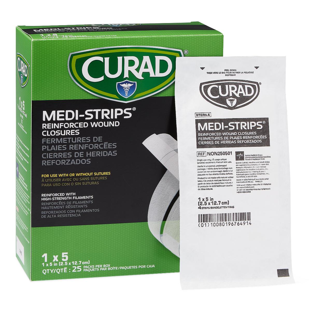 CURAD Medi-Strip Reinforced Wound Closures, White, Box of 100