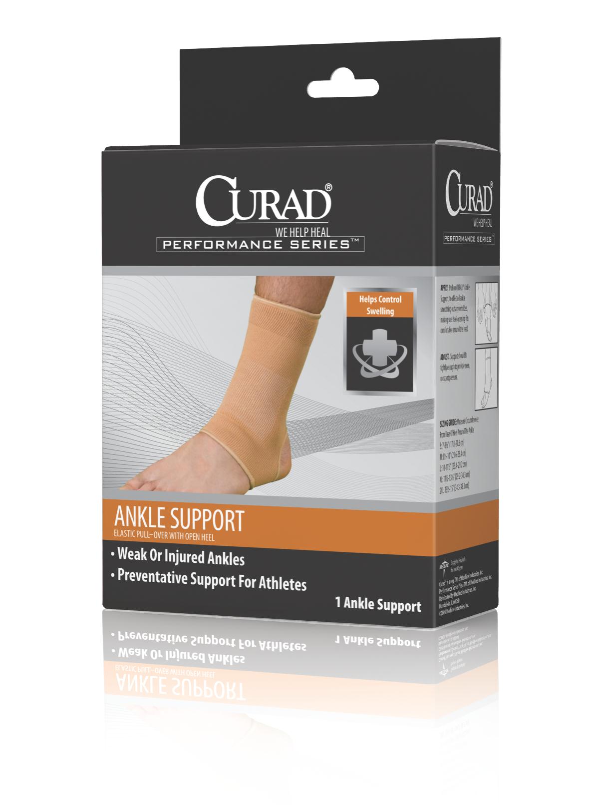CURAD Performance Series Elastic Open Heel Ankle Supports,Beige,Medium Case of 4