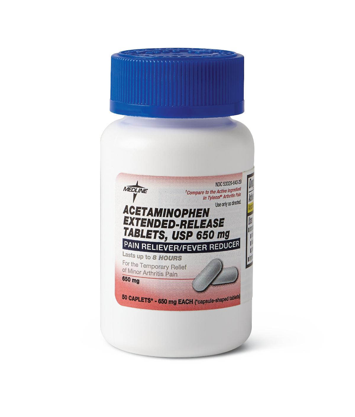 Acetaminophen Extended-Release Caplets, Bottle of 50