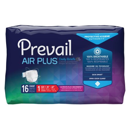 Prevail AIR Plus Adult Brief, Size 1, Heavy Absorbency, Pack of 16