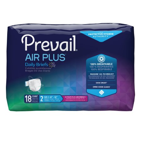 Prevail AIR Plus Adult Brief, Size 2, Heavy Absorbency, Pack of 18