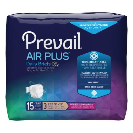 Prevail AIR Plus Adult Brief, Size 3, Heavy Absorbency, Pack of 15