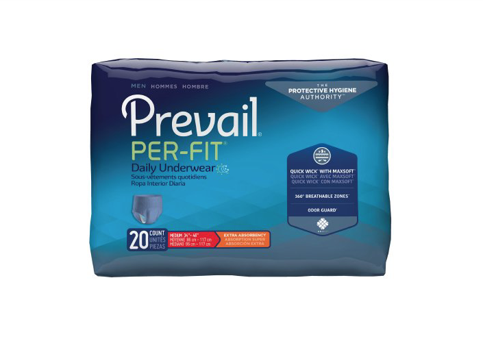 Prevail Per-Fit Pull On Underwear for Men with Tear Away Seams, Medium, Moderate Absorbency Pack of 20