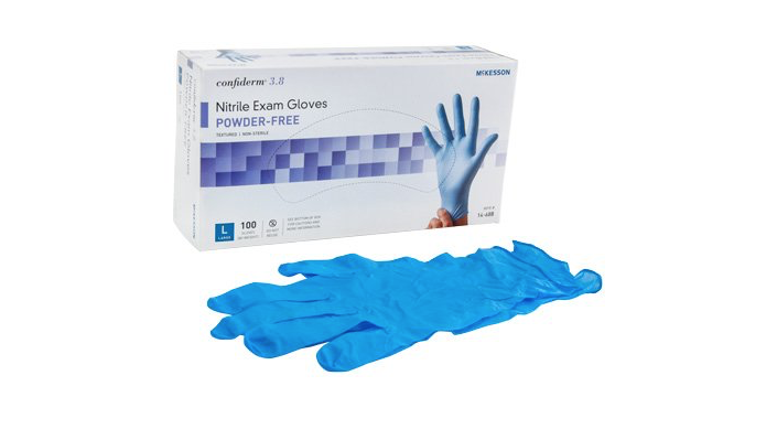 McKesson Confiderm 3.8 Nitrile Exam Glove, Large, NonSterile, Standard Cuff Length, Case of 1000