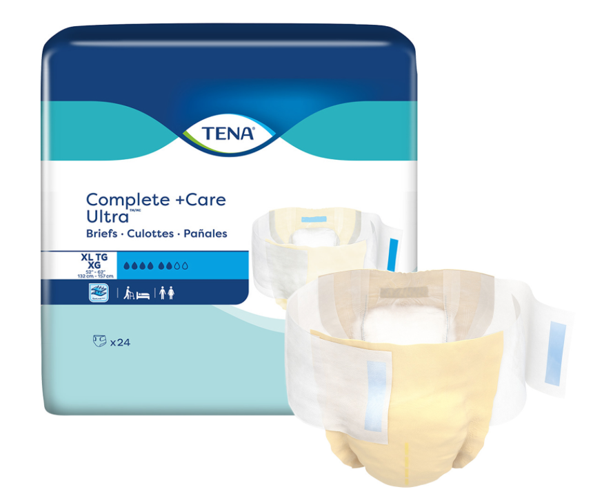 TENA Complete +Care Ultra Incontinence Brief, Moderate Absorbency, X-Large, 69982, Pack of 24