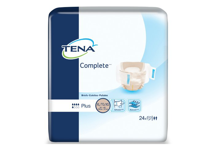 TENA Complete Incontinence Brief, Moderate Absorbency, X-Large, 67340, Pack of 24