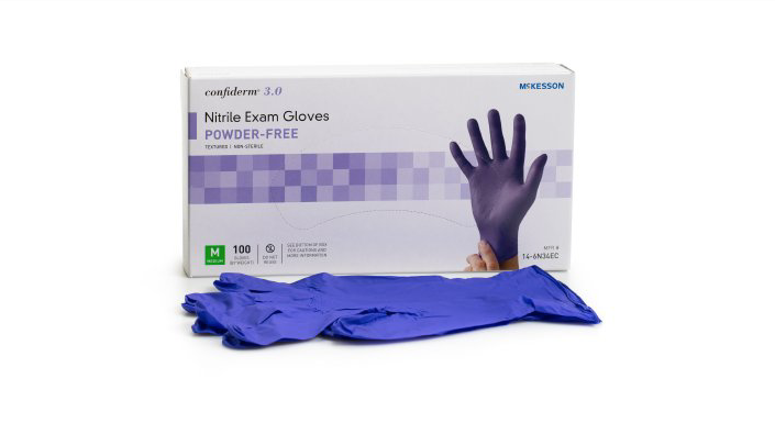 McKesson Confiderm 3.0 Nitrile Exam Gloves, Medium, NonSterile, Standard Cuff Length, Case of 1000