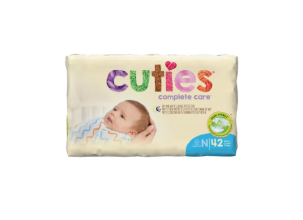 Cuties Newborn Baby Diapers, Heavy Absorbency, Case of 168