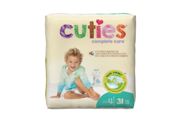 Cuties Baby Diapers, Size 4, Heavy Absorbency, Case of 124