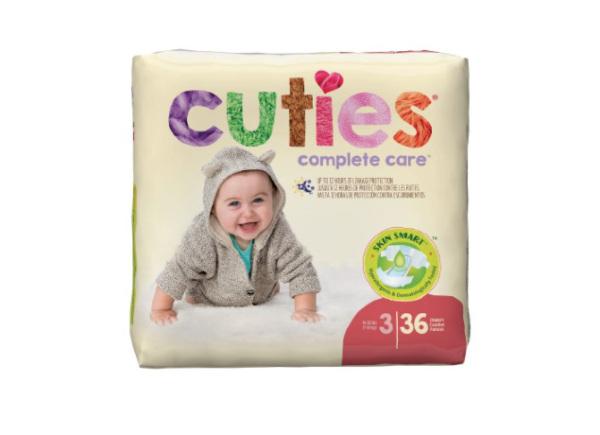 Cuties Baby Diapers, Size 3, Heavy Absorbency, Case of 144
