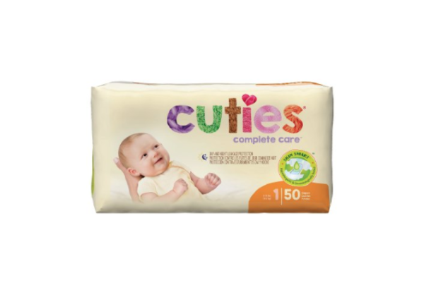 Cuties Baby Diapers, Size 1, Heavy Absorbency, Case of 200