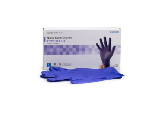 McKesson Confiderm 3.0 Nitrile Exam Gloves, Large, NonSterile, Standard Cuff Length, Box of 100