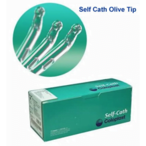 Self-Cath Urethral Self-Catheter, Olive Tip Coude with Guide Stripe, 14Fr, 16", Box of 30
