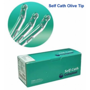 Self-Cath Urethral Self-Catheter, Olive Tip Coude with Guide Stripe, 16Fr, 16", Box of 30