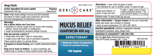 GeriCare Mucus Relief Caplets, 400 mg, Bottle of 100