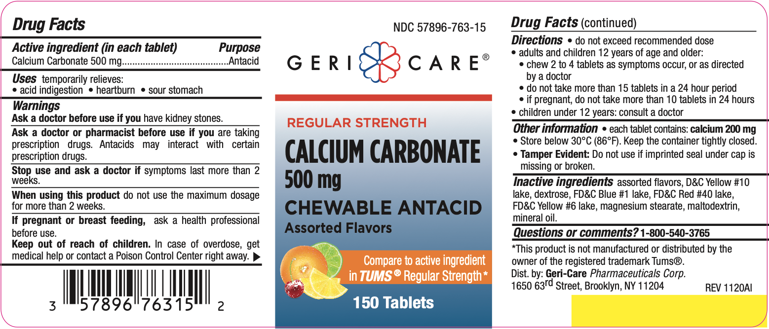 GeriCare Calcium Carbonate Chewable Antacid Tablets, 500mg, Bottle of 150