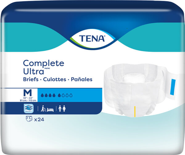 TENA Complete Ultra Incontinence Brief, Moderate Absorbency, Medium, 67322, Case of 72