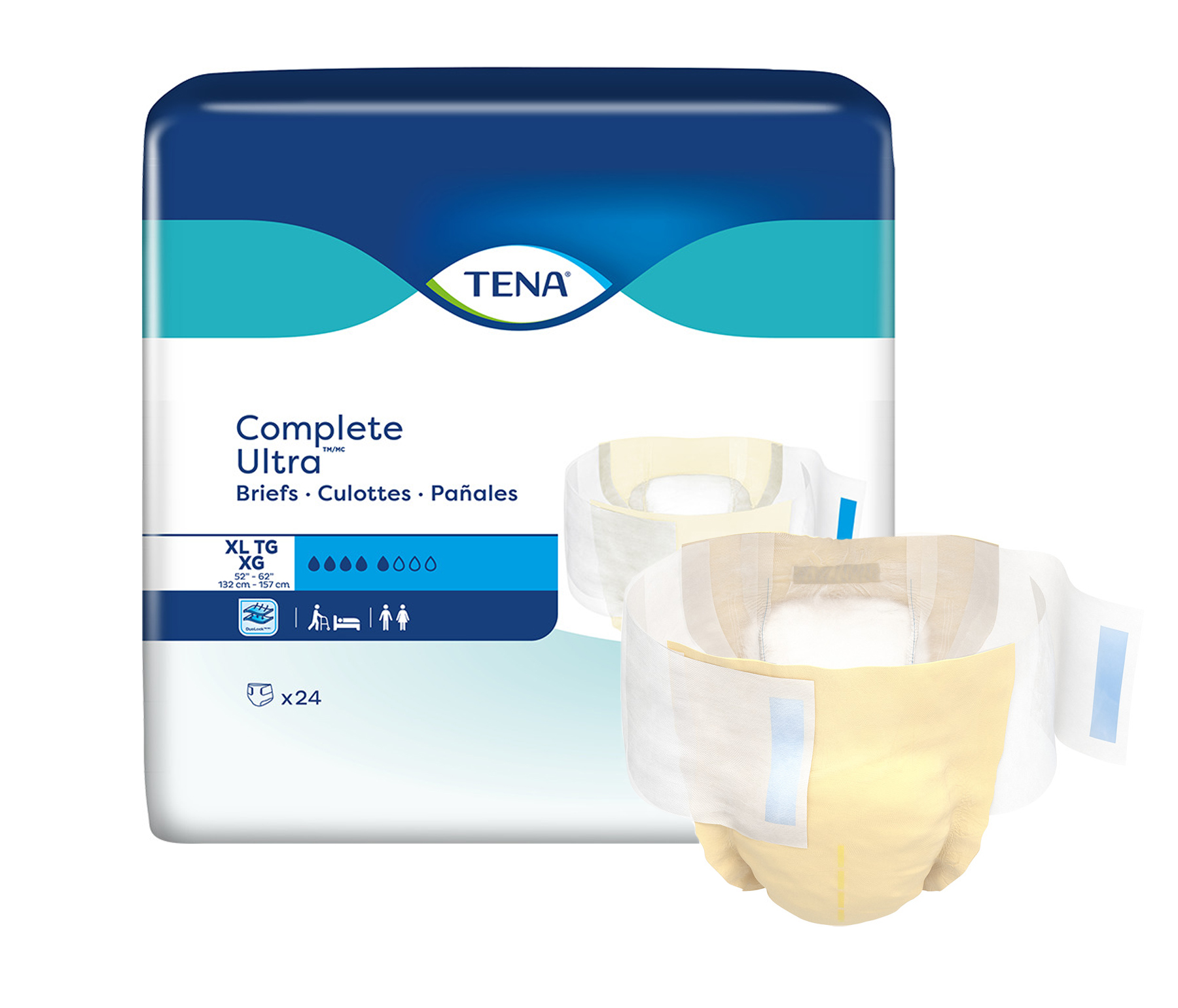 TENA Complete Ultra Incontinence Brief, Moderate Absorbency, X-Large, 67342, Pack of 24