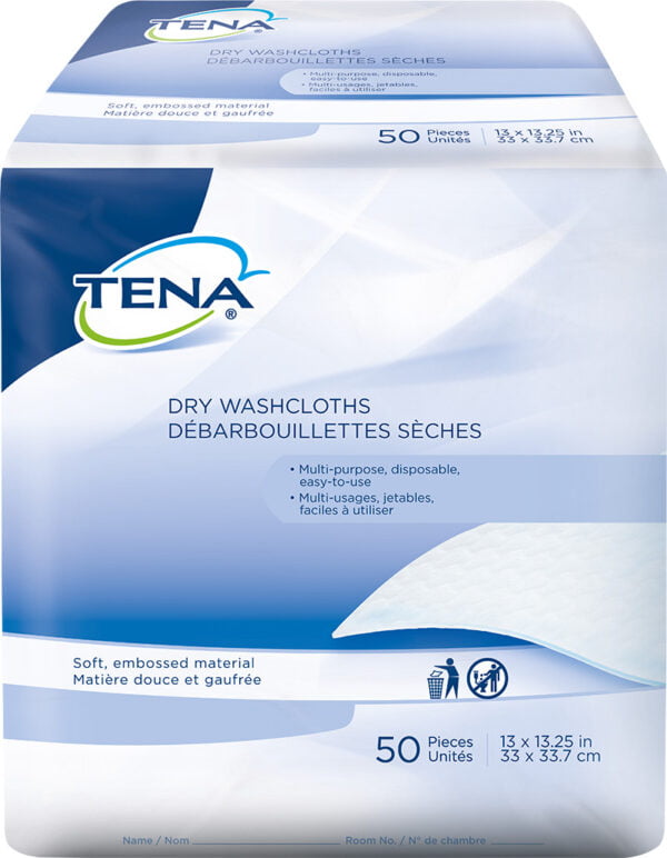 TENA Dry Washcloths, 13" x 13.25", 74500 Case of 800