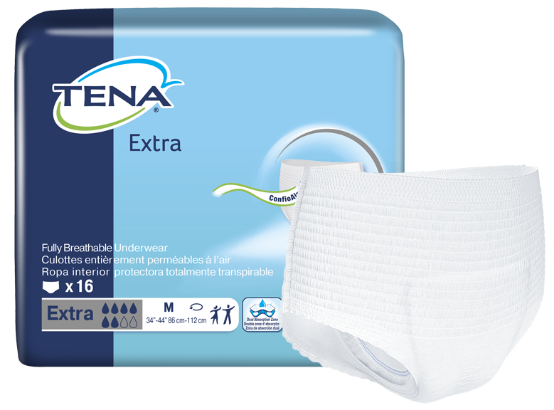TENA Extra Protective Incontinence Underwear, Moderate Absorbency, Medium, 72232, Case of 60