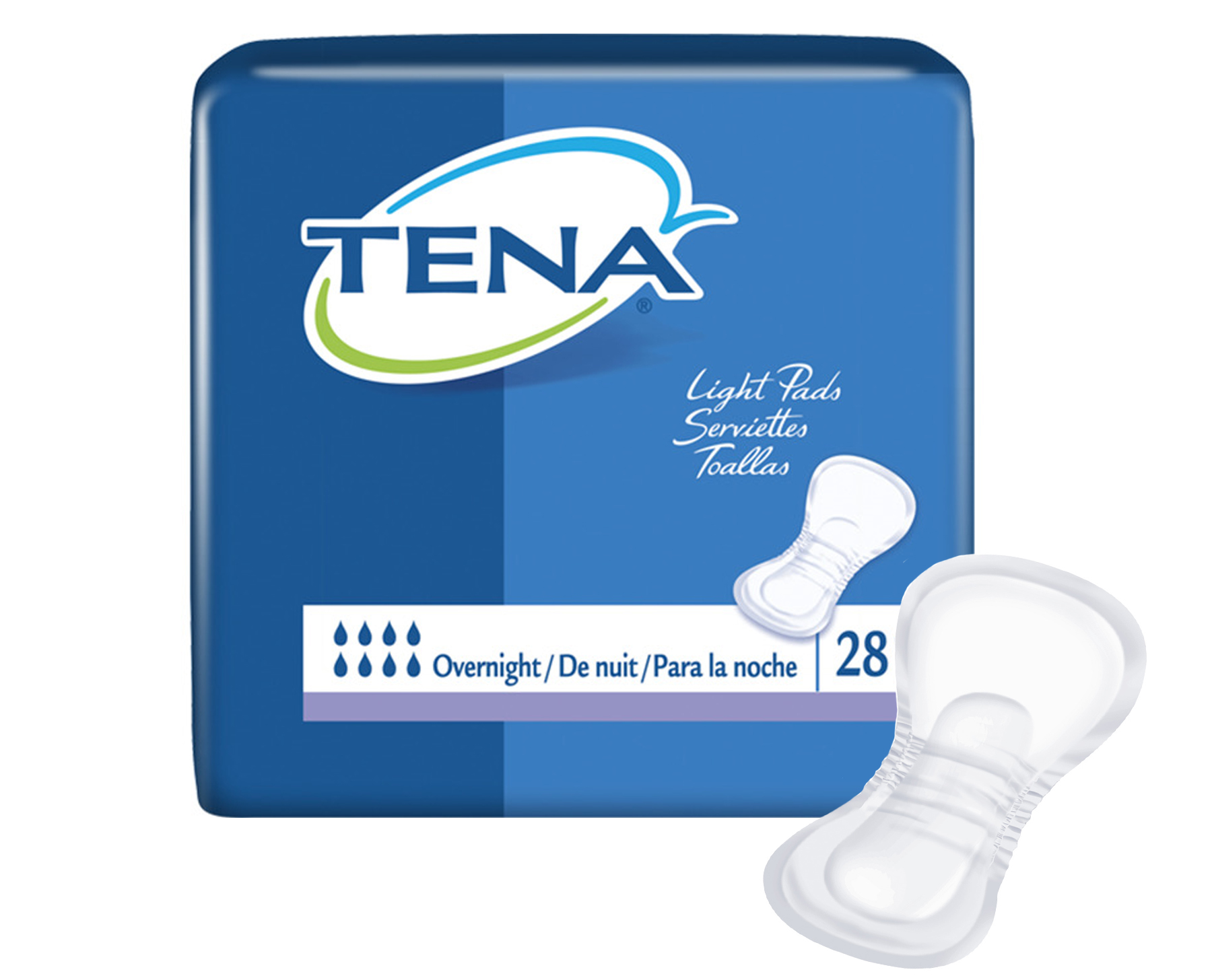 TENA Light Overnight Incontinence Pads, Maximum Absorbency, Length: 16", 47809 Pack of 28