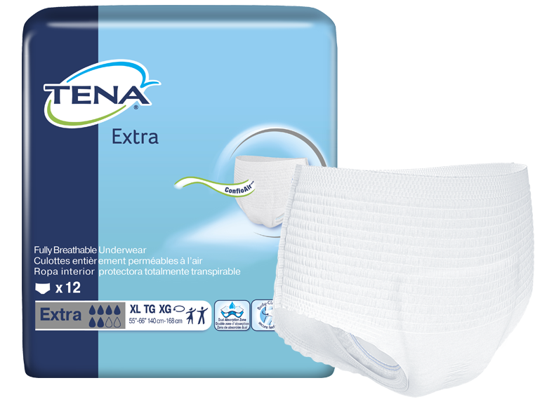 TENA Extra Protective Incontinence Underwear, Moderate Absorbency, X-Large, 72425, Bag of 12