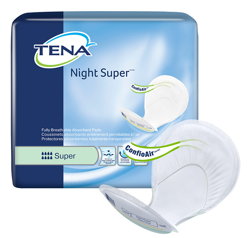 TENA Night Super 2 Piece Heavy Incontinence Pad, Ultimate Absorbency, 62718, Bag of 24
