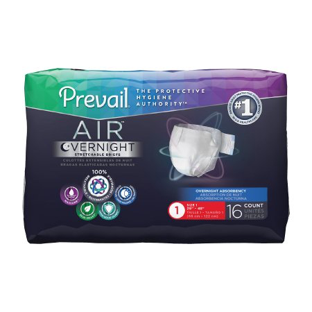 Prevail AIR Overnight Brief, Size 1, Heavy Absorbency, Case of 96
