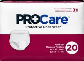 ProCare Adult Pull-On Underwear with Tear Away Seams, Medium, Moderate Absorbency, Pack of 20