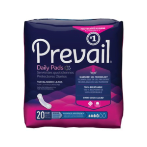 Prevail Daily Bladder Control Pads for Women, Regular Length, Moderate Absorbency, Case of 180