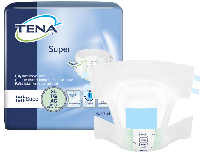 TENA Super Incontinence Brief, Maximum Absorbency, X-Large, 68011, Pack of 15